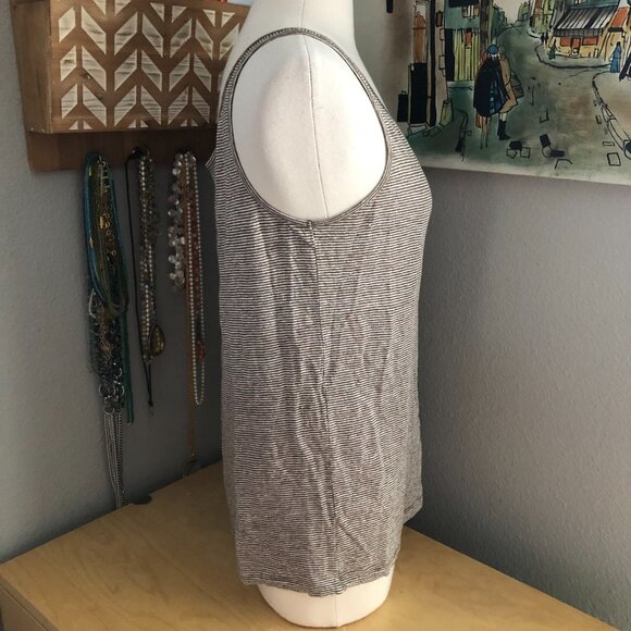 Eileen Fisher 100% Linen Tan Beige U Neck Striped Tank Top - Picture 4 of 7